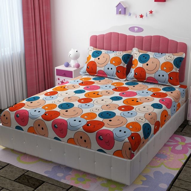 Florida Giggles Kids Bedsheet for Queen Size Bed | Pillow Covers - Made of Poly-Cotton
