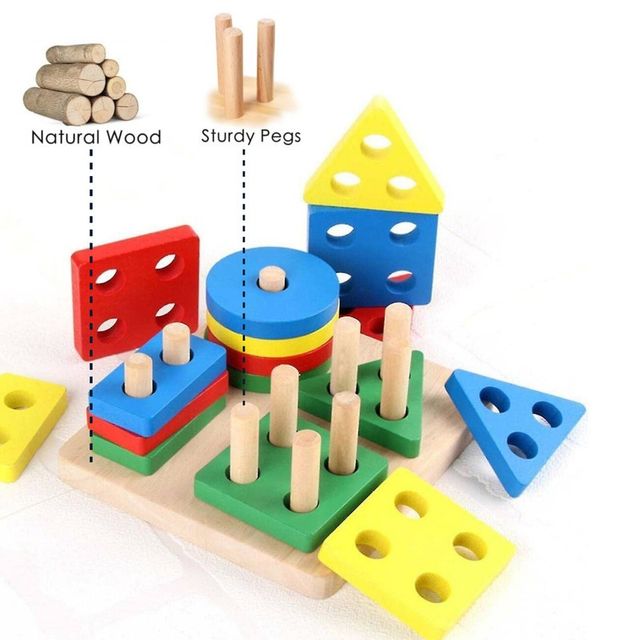 Fablue Wooden Square Shape Sorting And Stacking Blocks - Educational Learning Puzzle Toy For Kids