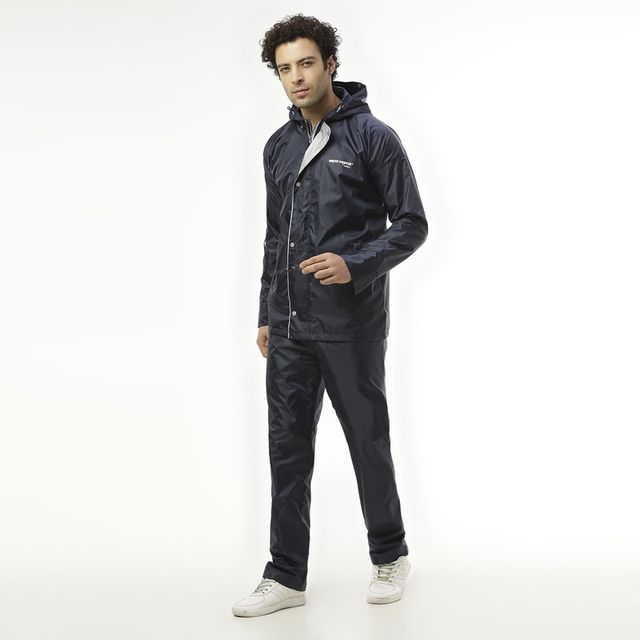 ZEEL Waterfighter Rain Coat for Men with Adjustable Hood along with inner pockets, Navy-Blue XXL
