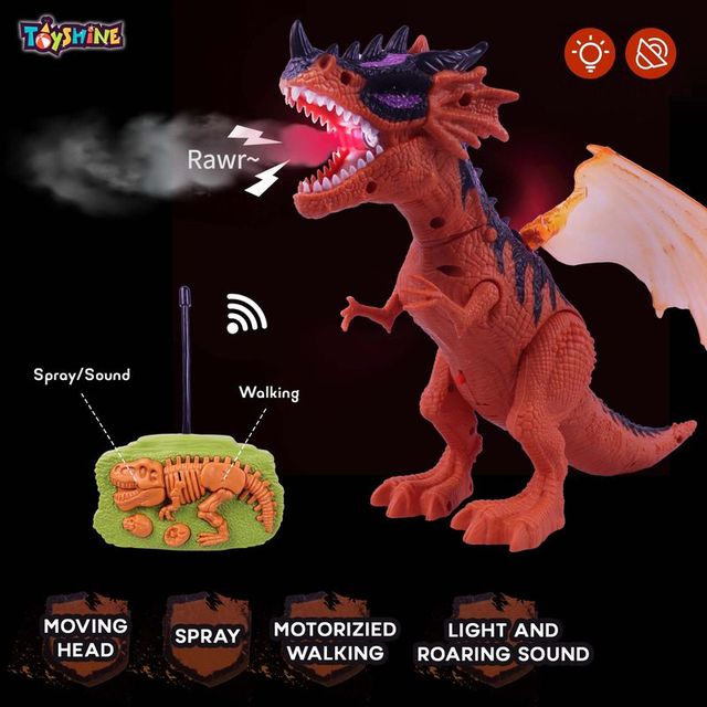 Toyshine Remote Control Walking Dinosaur T-Rex With Water Mist Spray Function Moving Wings