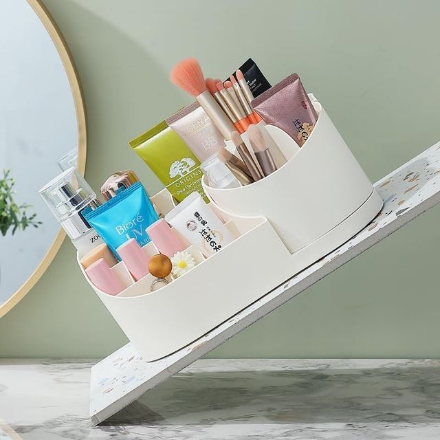 Perpetual Elegant Makeup Organizer with Transparent Drawer for Cosmetics, Skincare (White)