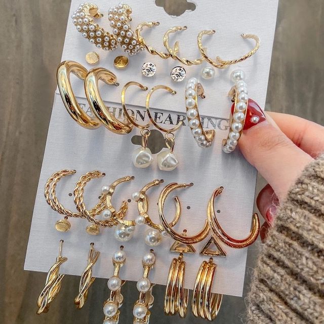 Shining Diva Fashion 18 Pairs Gold Plated Combo Set Stylish Earrings for Women and Girls Rrsdcmb297