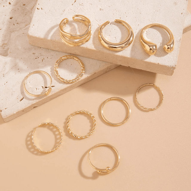 Jewels Galaxy Gold Plated Geometric Twisted Waterdrop Open Ring Set