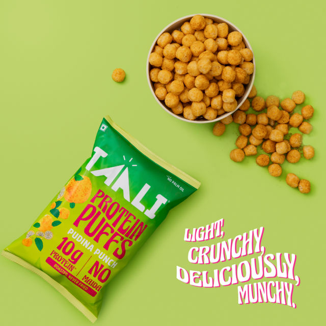 Taali Roasted Protein Puffs | Pudina Punch | Protein Rich , No Maida, No Palm Oil | Cheeseballs 2.0