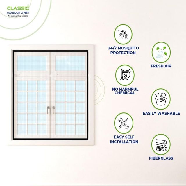 Classic Mosquito Net Prestitched Window Mosquito Net For Window | Black - 120 x 90 cm