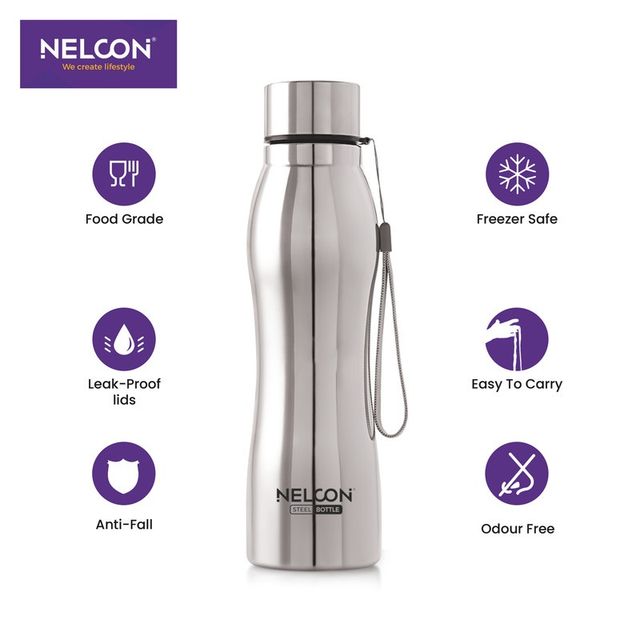 Nelcon Hexa Stainless Steel Water Bottle | 1000 ml | Spill-Proof | Easy To Grip | Fridge-Gym-Car