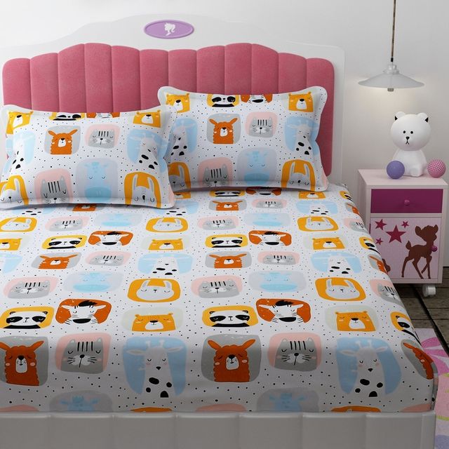 Florida Giggles Kids Bedsheet for Queen Size Bed with Pillow Covers | Made of Poly-Cotton