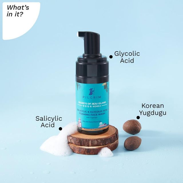 Pilgrim 1.5% Salicylic BHA & 2% Glycolic Acid AHA Foaming Face Wash for Oily & Acne Prone Skin, Unisex