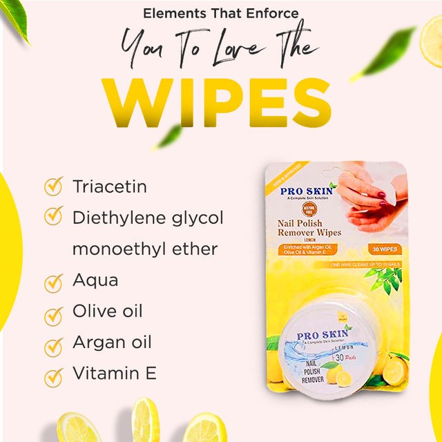 Pro Skin Nail Polish Remover Wipes - Lemon, 30 wipes