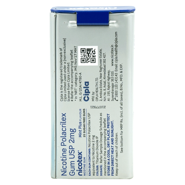 Nicotex Mint Plus Nicotine Gum 2MG Tin 29's Pack