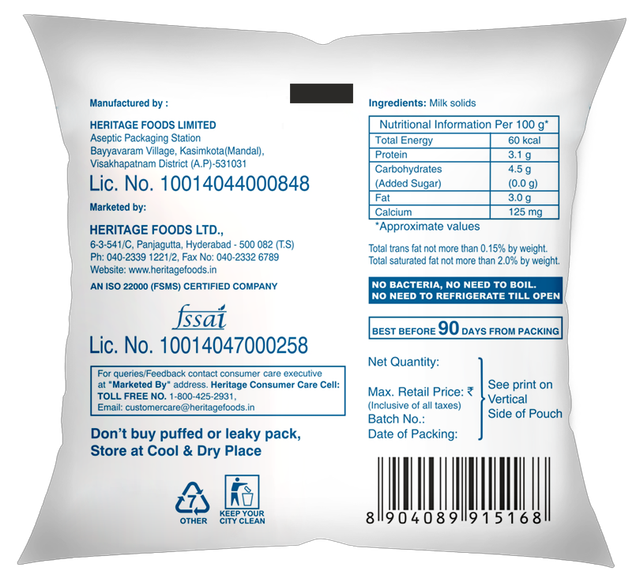 Heritage Special Long Life Toned Milk (Pouch)