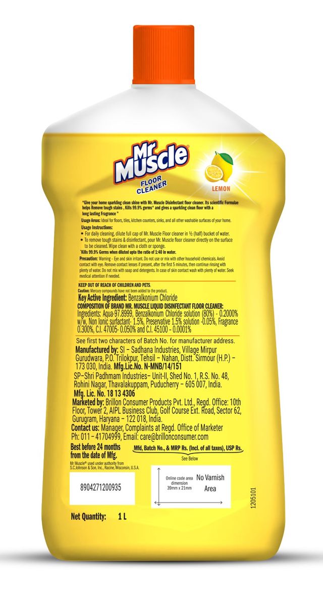 Mr Muscle Sparkling Floor Cleaner Liquid Lemon Citrus, Kills 99.9% Germs 1 l Combo