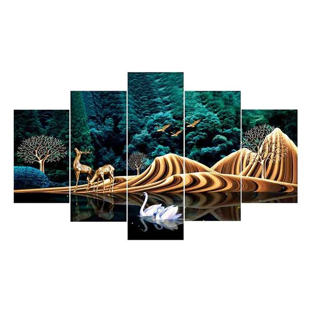 Perpetual Deer Paintings for Wall Decoration | Set of 5 | 3D Scenery | 75 x 43 cm