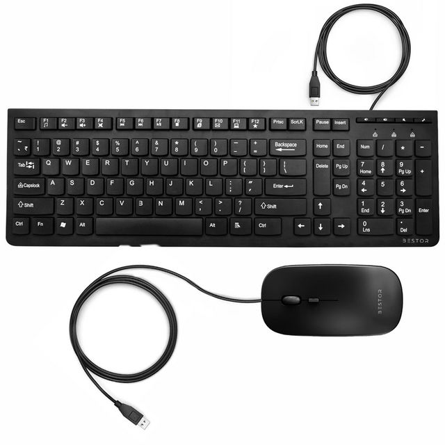 Bestor Wired Keyboard And Wired Mouse Combo, Full-Size Keyboard, 3 Button Mouse, Usb Plug-And-Play
