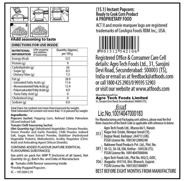 ACT II Instant Popcorn - Tomato Chilli Pouch 59 g Combo