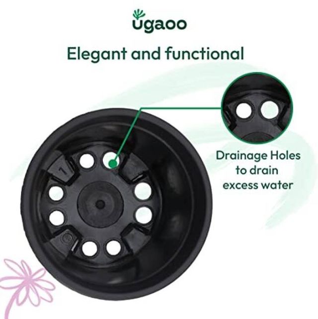 Ugaoo Gardening Plastic Pots For Plants (6 Inch Black Color Set Of 6 ) Plant Container Set