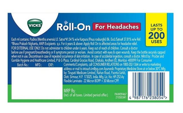 Vicks Roll-On For Headache Relief 
