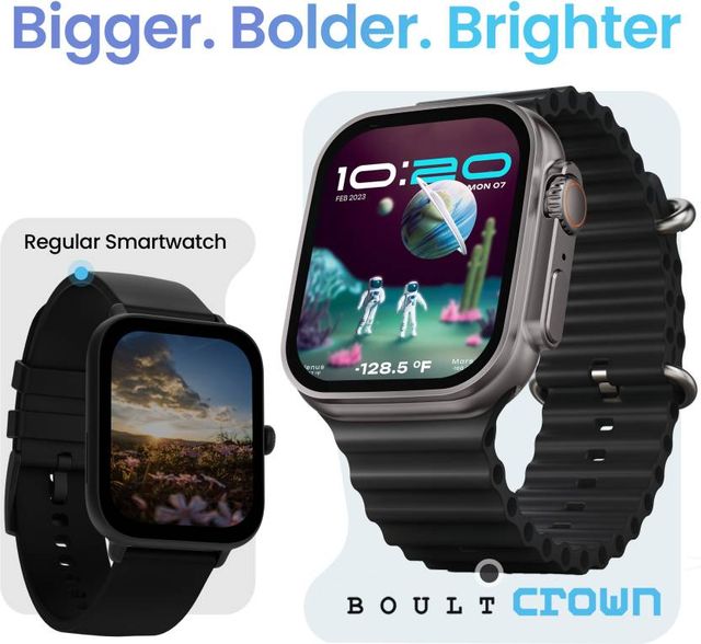 Boult Crown 1.95'' Screen, BT Calling, Working Crown, Zinc Alloy Frame, 900 Nits,Free Size