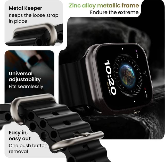 Boult Crown 1.95'' Screen, BT Calling, Working Crown, Zinc Alloy Frame, 900 Nits,Free Size
