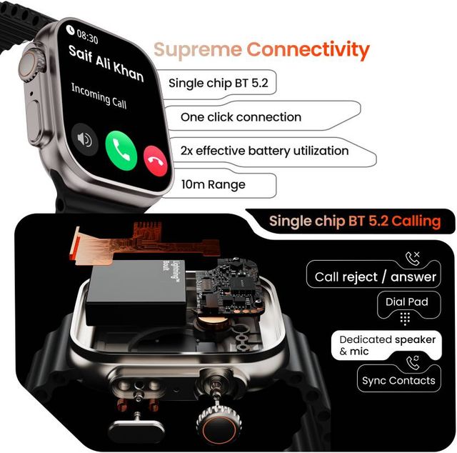Boult Crown 1.95'' Screen, BT Calling, Working Crown, Zinc Alloy Frame, 900 Nits,Free Size