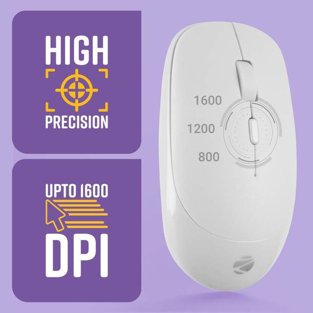 Zebronics Leopard Wireless Mouse, 2.4GHz, 1600 DPI, Silent Click, Mac, Laptop, Computer | White