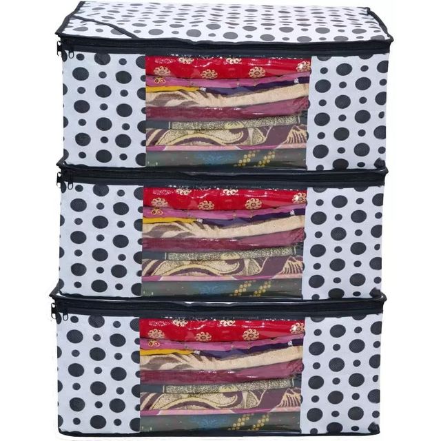 Perpetual Saree Organizer - Foldable Cover with Zip | Transparent Window | PolkaDot | Pack of 6