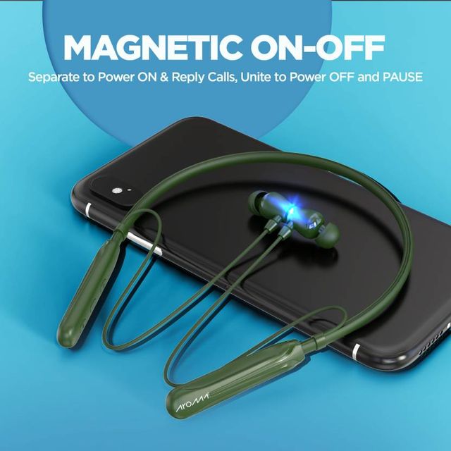 Aroma Nb119 Drive - 60 Hours Playback | Wireless Bluetooth Neckband | Dual Pairing | Olive Green