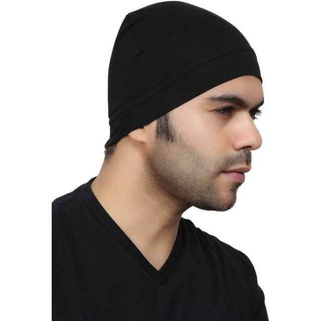 Autofrill Unisex Solid Cotton Skull Cap | Black - Free Size