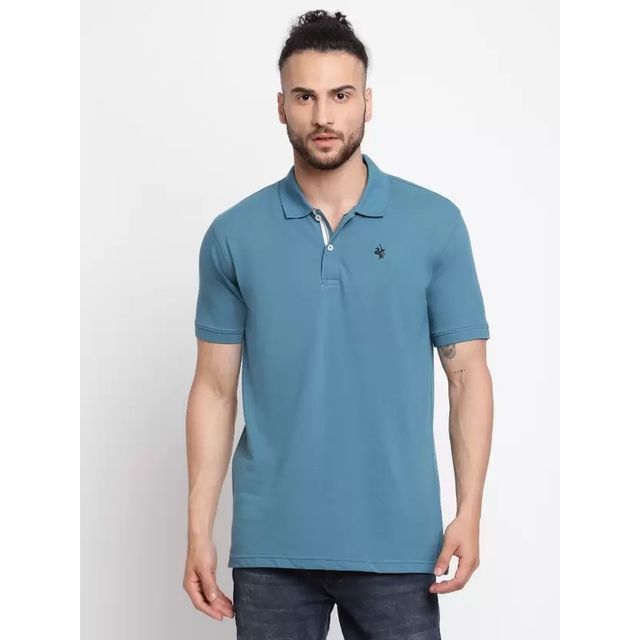 Cantabil Men's Solid Polo Neck Casual T-shirt | Blue - XXL