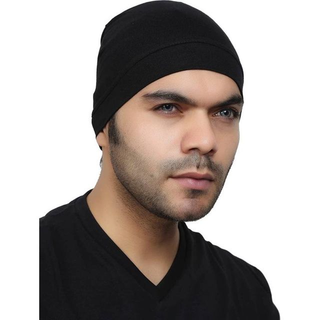 Autofrill Unisex Solid Cotton Skull Cap | Black - Free Size