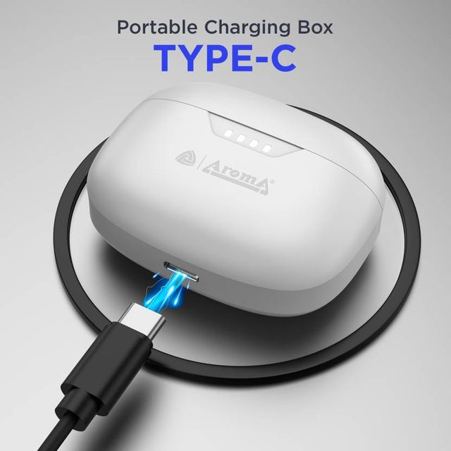 Aroma NB138 Ascrow - 70 Hours Playback | TWS | ANC with 32dB Noise Cancellation | White