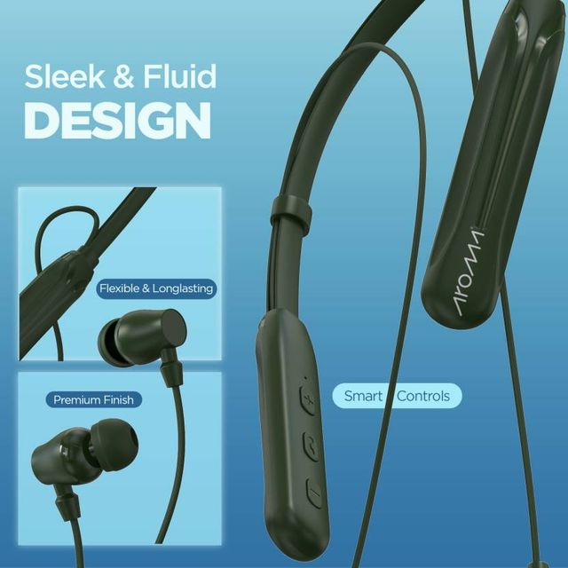Aroma Nb119 Drive - 60 Hours Playback | Wireless Bluetooth Neckband | Dual Pairing | Olive Green