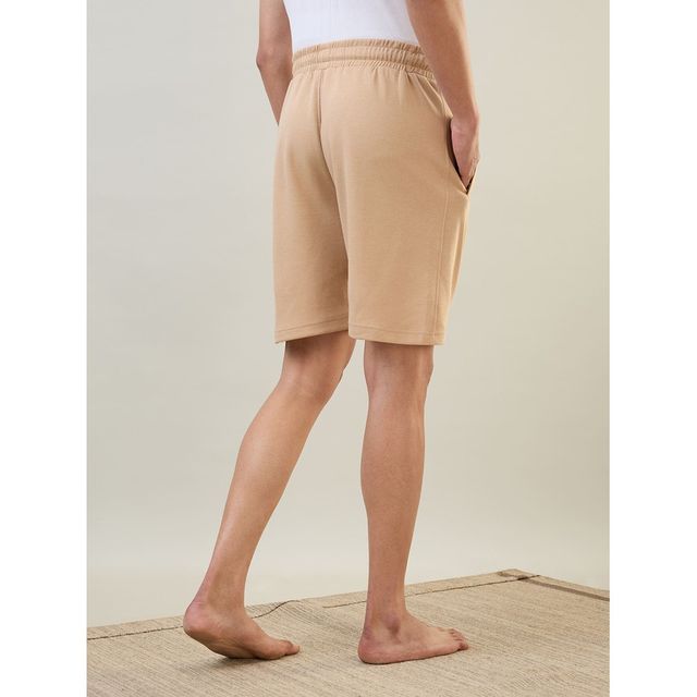 Sleepz by Raymond Mens Regular Fit Solid Pattern Cotton Polyester Blend Shorts | M-Medium Fawn