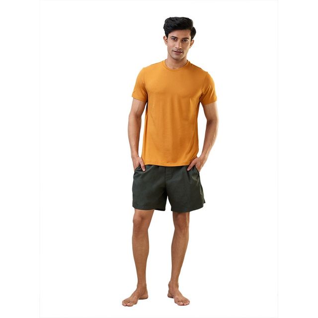 Sleepz by Raymond Mens Regular Fit Solid Pattern Cotton Blend T-Shirt | XL-Dark Yellow