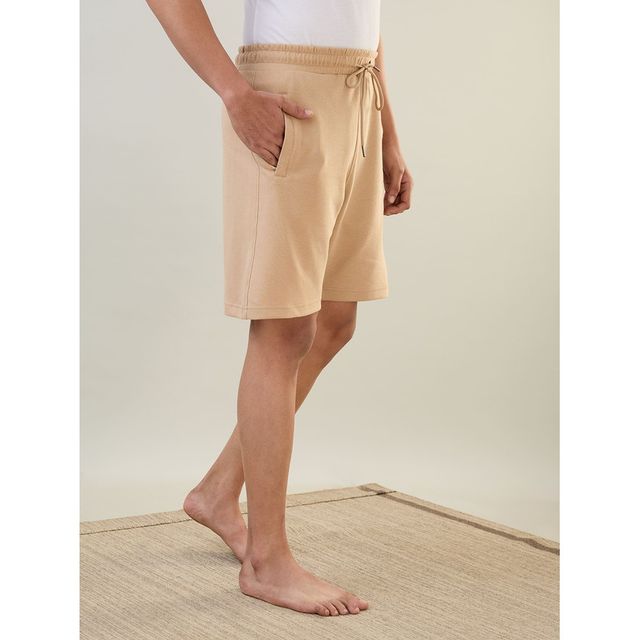 Sleepz by Raymond Mens Regular Fit Solid Pattern Cotton Polyester Blend Shorts | M-Medium Fawn