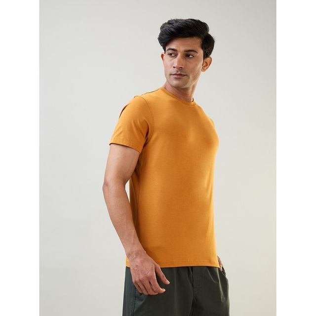 Sleepz by Raymond Mens Regular Fit Solid Pattern Cotton Blend T-Shirt | XL-Dark Yellow