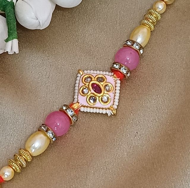 Gullak Rajasthani Minakari Kundan Pendant Rakhi - Traditional Craft