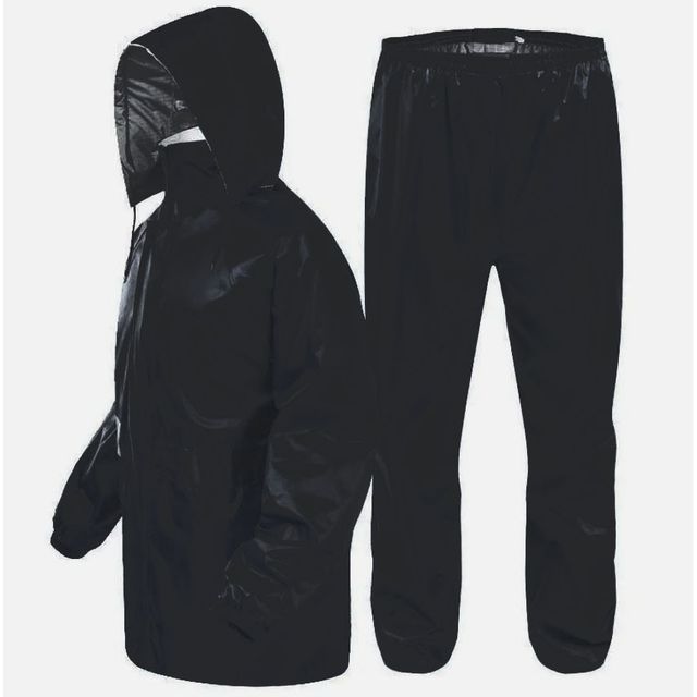 INFISPACE Adult Unisex Polyester Raincoat Suit with Adjustable Cap & Pockets Black Color XL