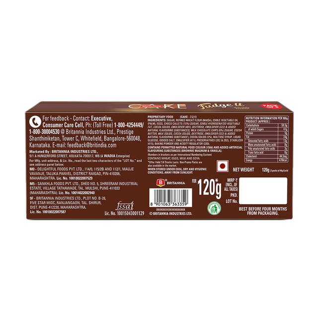Britannia Fudge It Chocolate Brownie (With Egg)
