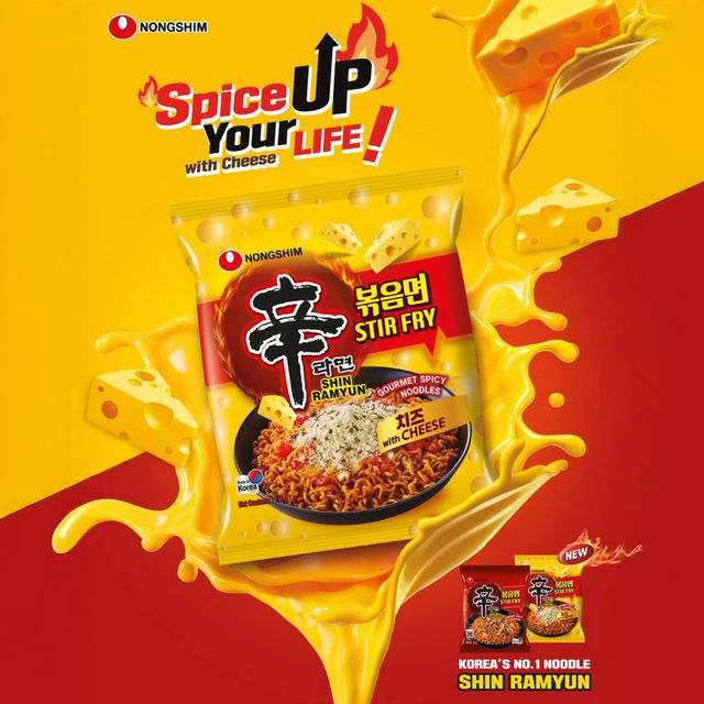 Korean Nongshim Shin Ramyun Stir Fry Noodles With Cheese Veg 136 g Combo