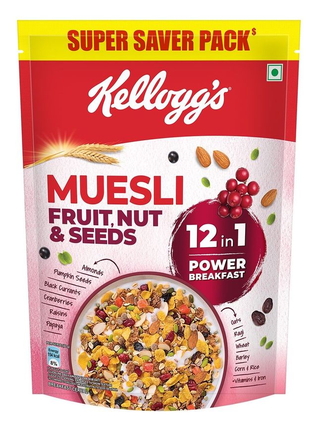 Kellogg's Crunchy Fruit & Nut Breakfast Cereals Muesli(750 gms) & Epigamia Blueberry Greek Yogurt(90 gms) Combo