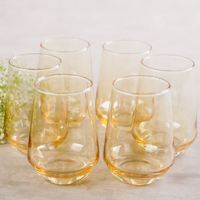 Blackcarrot Water Glass | Set of 6 | 320 ml | Golden | Lead Free