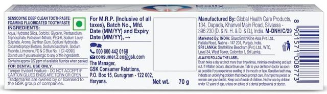 Sensodyne Toothpaste Deep Clean, Sensitive Tooth Paste For Advanced Cleaning And Lasting Freshness