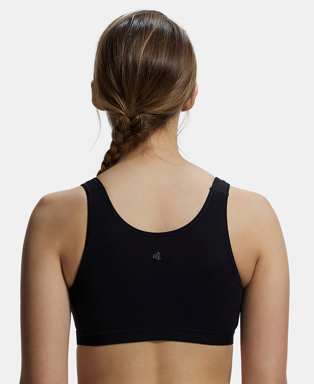 Jockey 1376 Women's Wirefree Non Padded Super Combed Cotton Active Bra|Wider Straps | Black-S