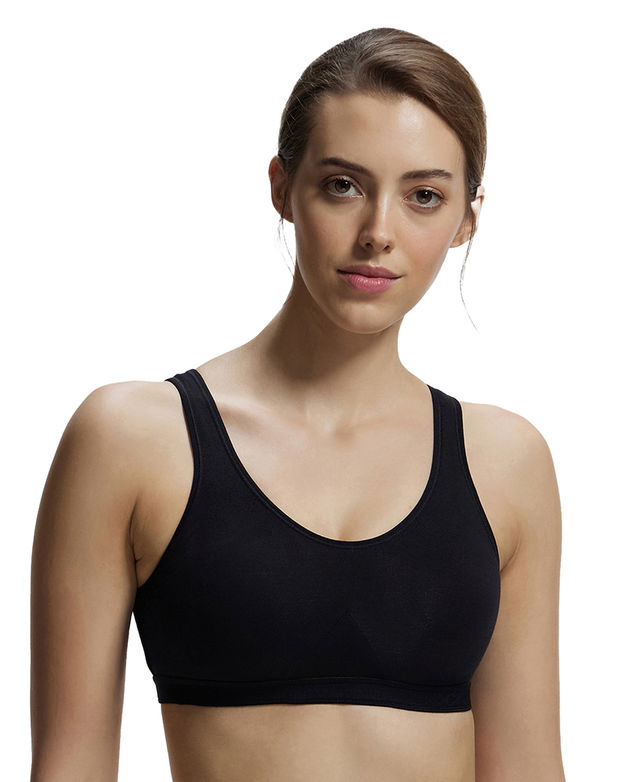 Jockey 1376 Women's Wirefree Non Padded Super Combed Cotton Active Bra|Wider Straps | Black-S