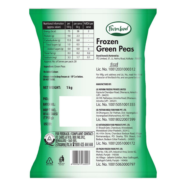 ITC Farmland Frozen Green Peas 1 kg Combo