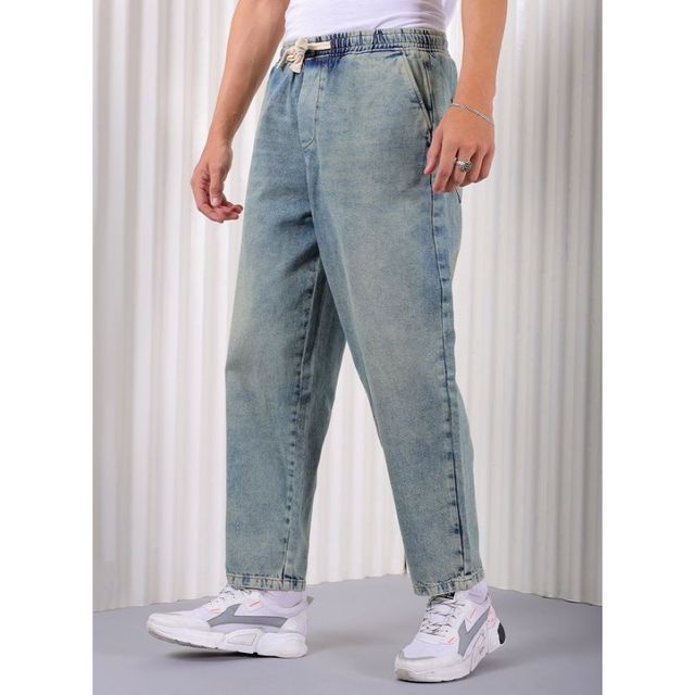 The Indian Garage Co Men's G712 Barrel Loose Fit Solid Street Denim Jogger | Vintage Blue | 34