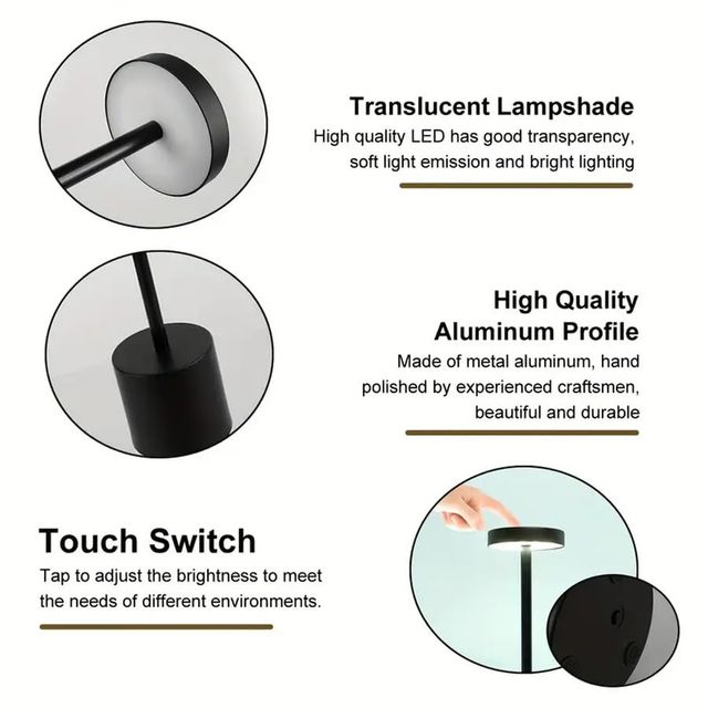 Lexton Creative Desk Lamps Rechargeable Portable Restaurant Led Table Lamp Cordless Pack-1 Black