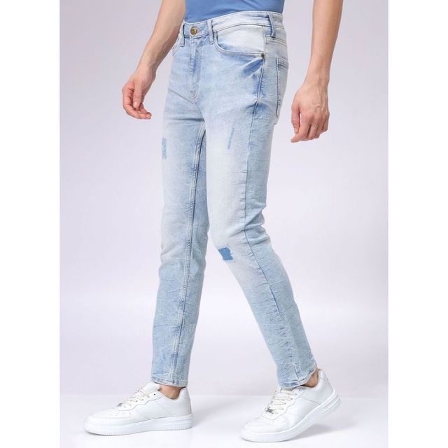The Indian Garage Co Men's Slim Fit Solid Casual Regular Jeans | Blue | 28