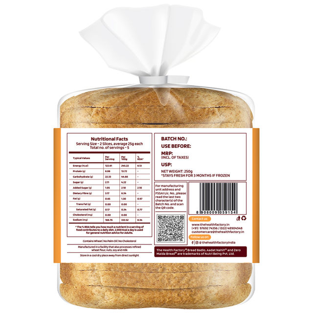 The Health Factory Zero Maida Bread - 100% Whole Wheat